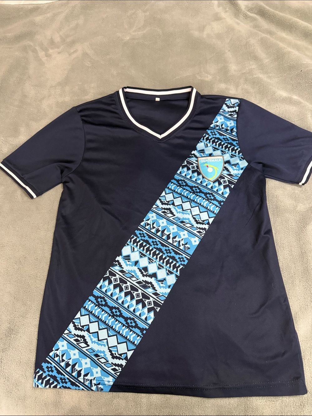 Kids Navy Blue Guatemala Soccer Jersey with Aztec Stripe